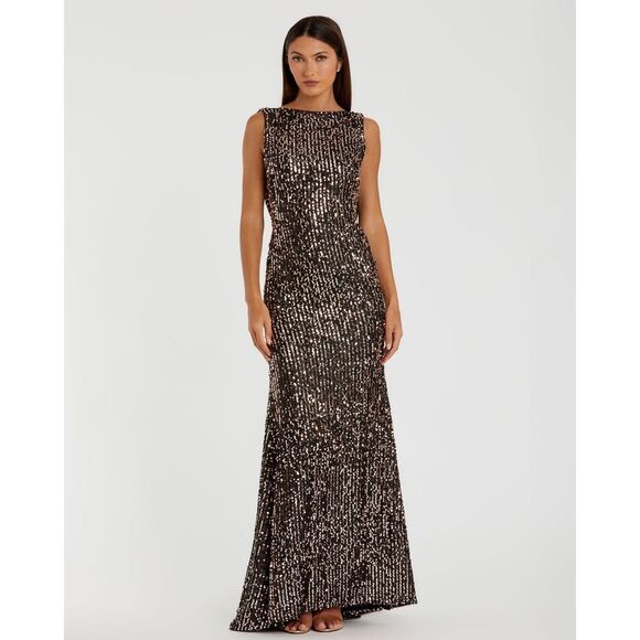 Mac Duggal Cowl Back Boat Neck Sequined Evening Gown US 12 $398